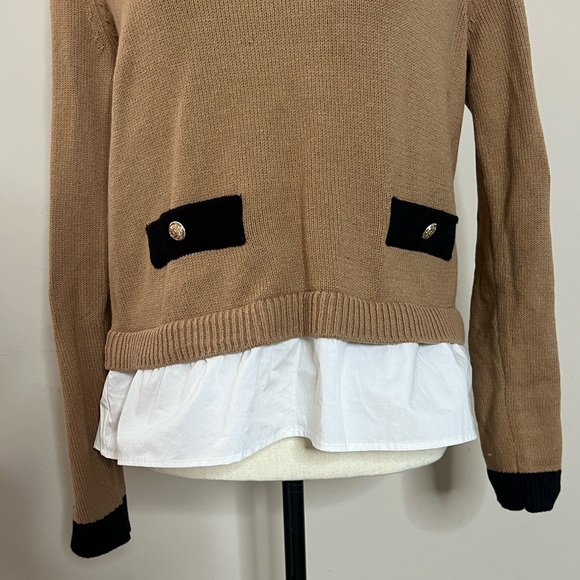🍂🥧🧥LOFT Tan/Camel Sweater with Black Details - Picture 7 of 16